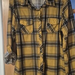 Yellow and Black Plaid Button-Up Shirt